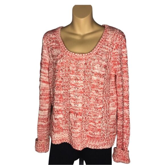 Free People Cable Knit Red White Sweater Size Medium - Picture 2 of 7